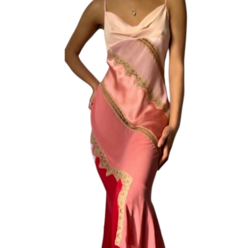 90s Patchwork Vintage Victoria’s Secret 100% Silk Long Slip Dress | sz M